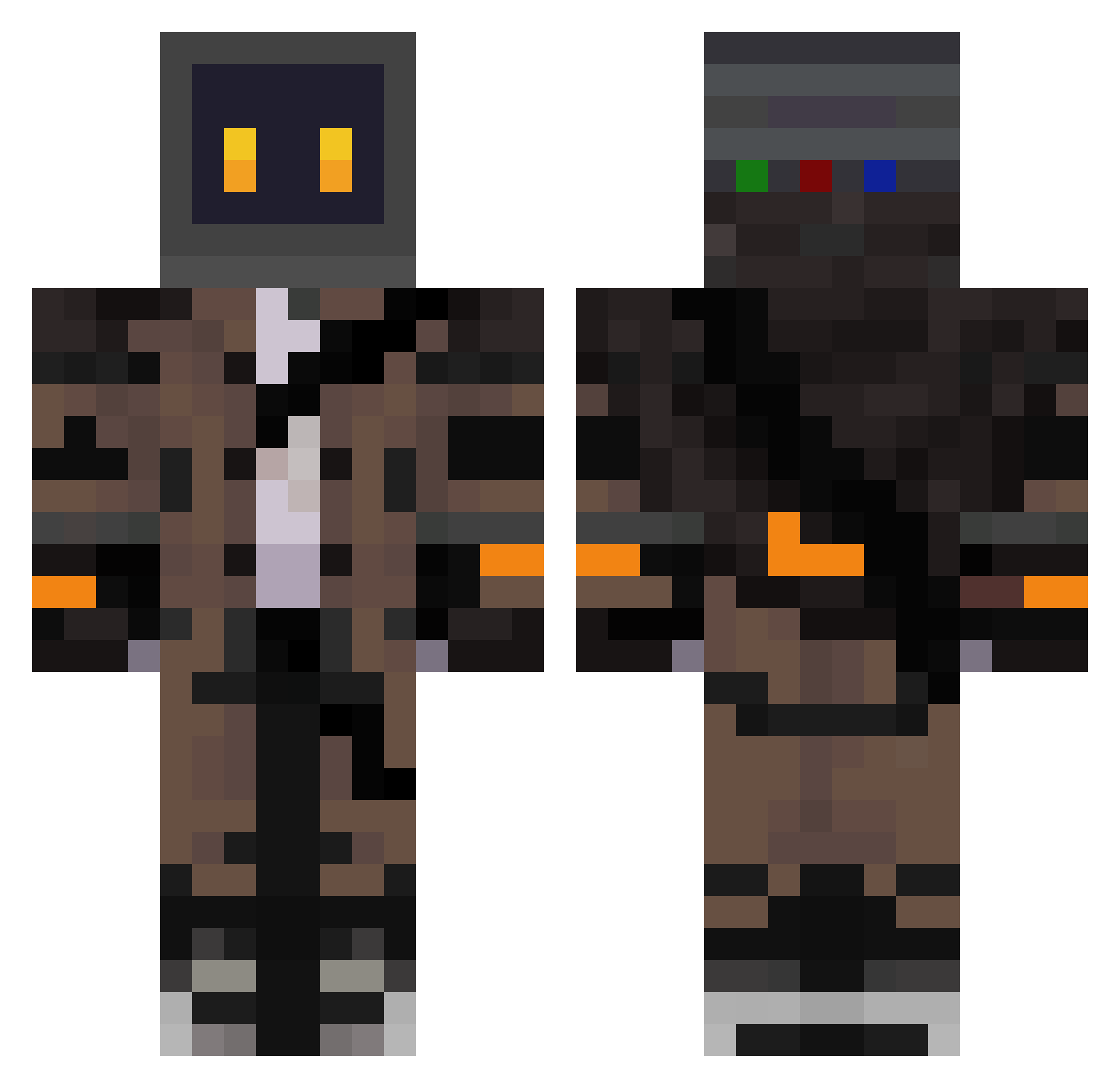 Gigammas Minecraft skin, front and back view