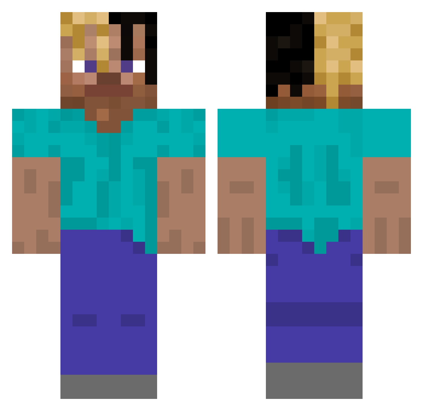 AINEADSUB Minecraft skin, front and back view