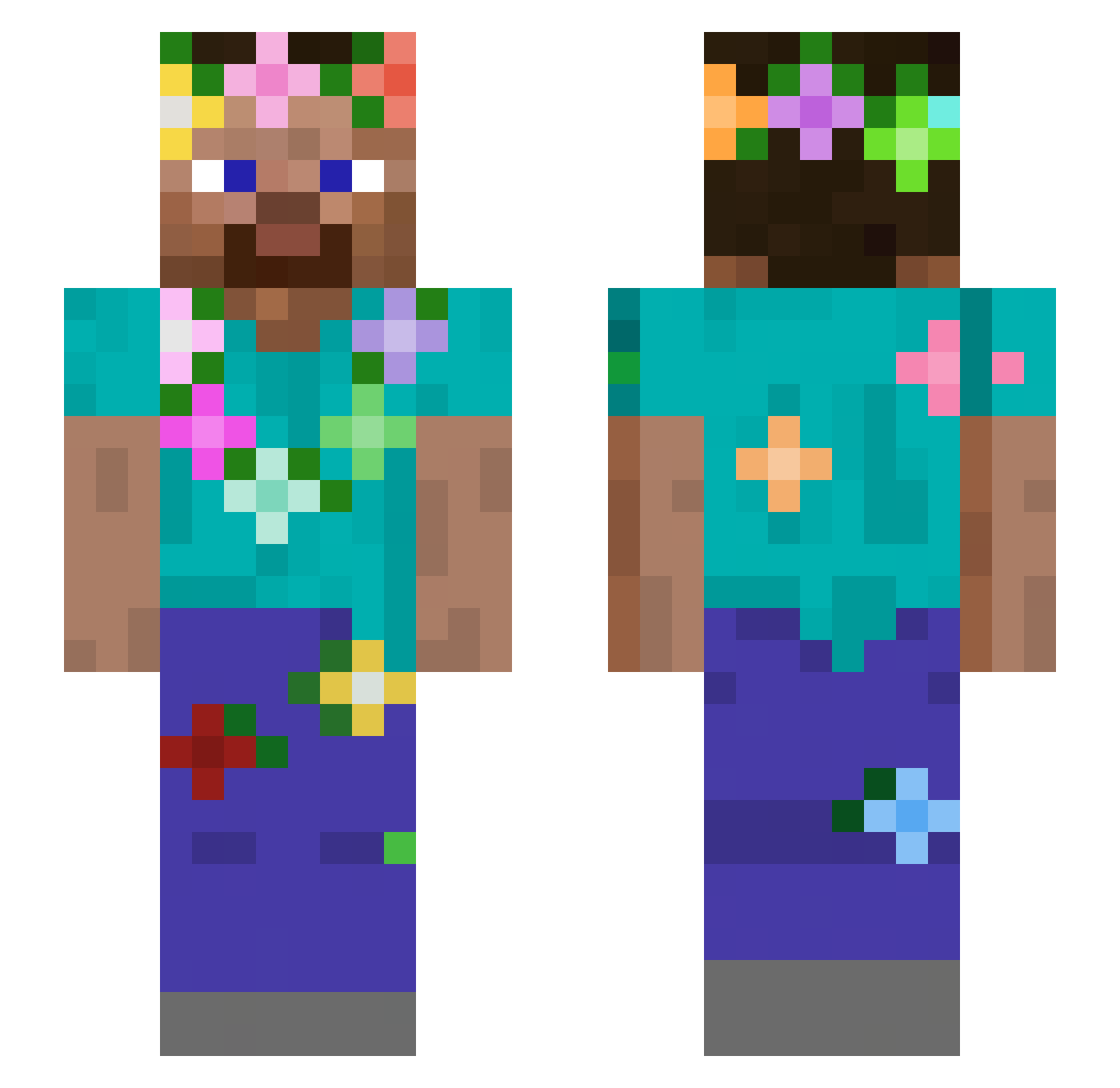 Weekending Minecraft skin, front and back view
