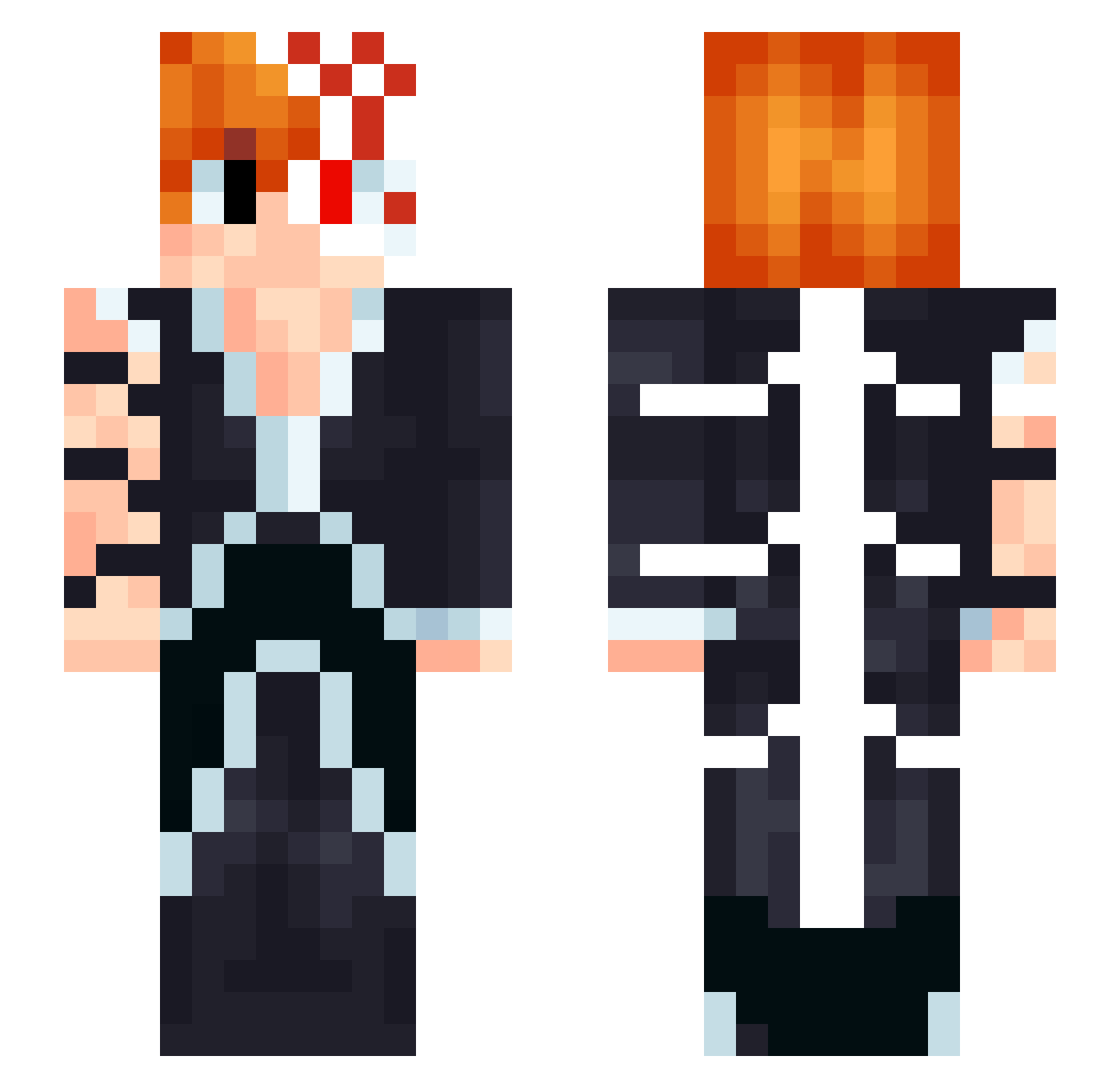 Blazelow Minecraft skin, front and back view