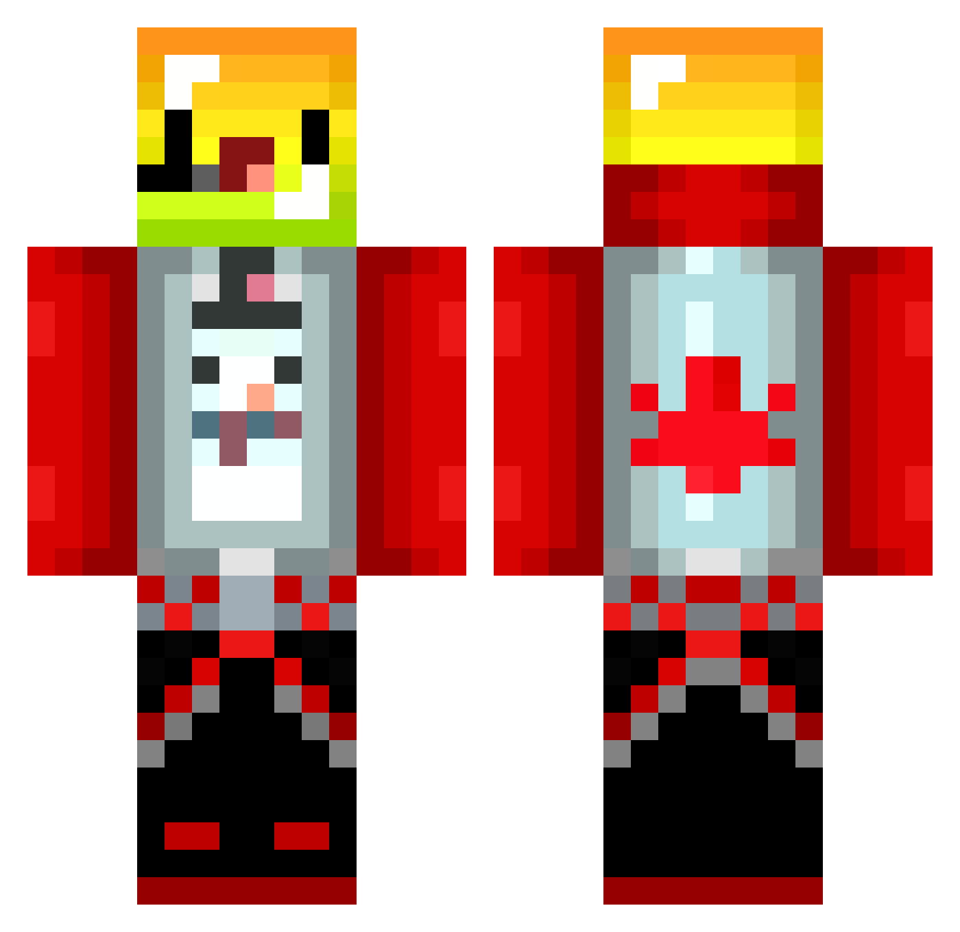 GrassyWaffles Minecraft skin, front and back view