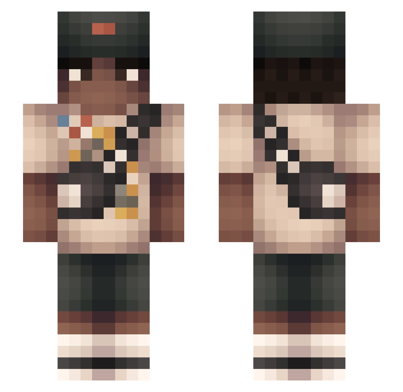 MCreddit Minecraft skin, front and back view