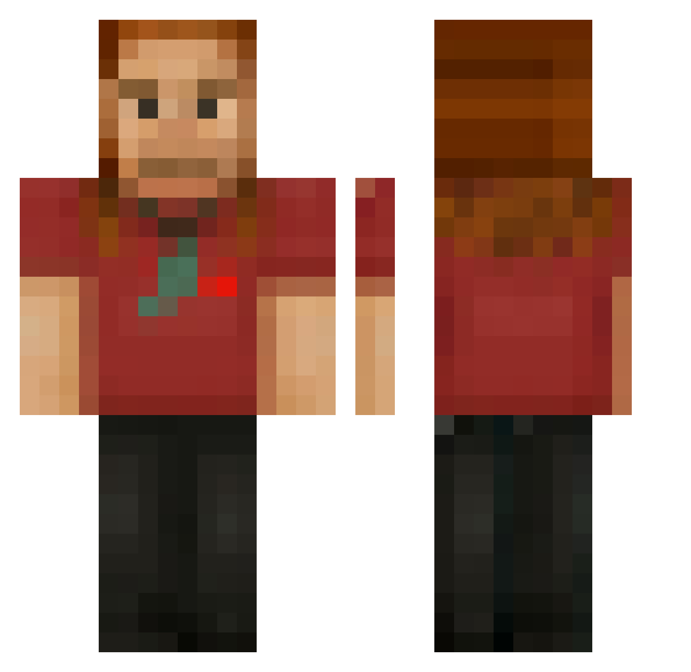 Luxpy Minecraft skin, front and back view