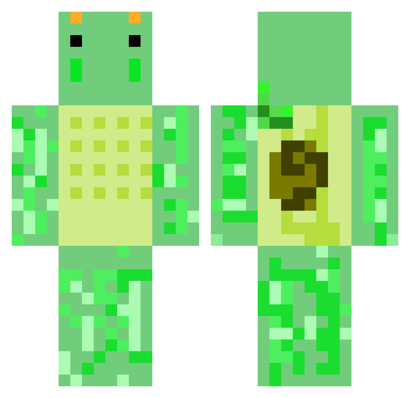 Bamboo_Snail Minecraft skin, front and back view