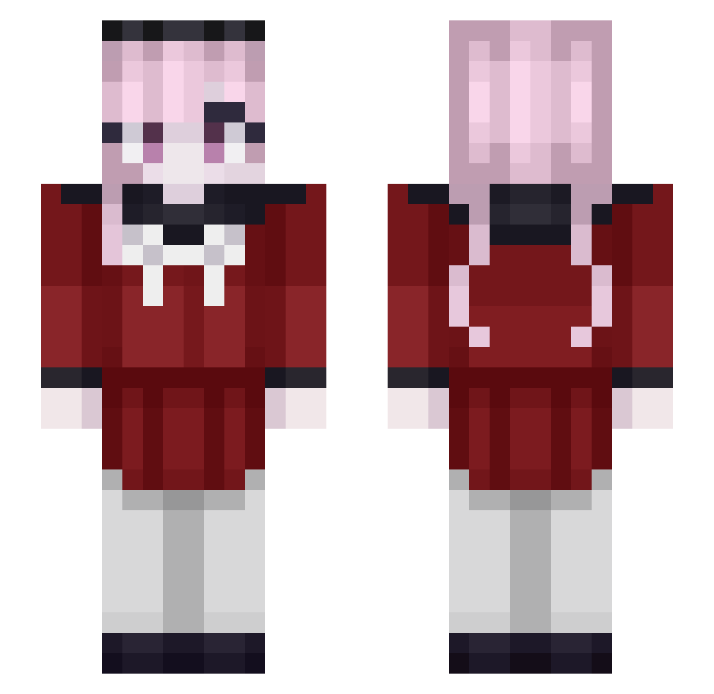 NotChiaki Minecraft skin, front and back view