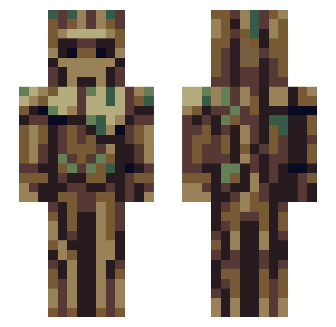 Roots Minecraft skin, front and back view