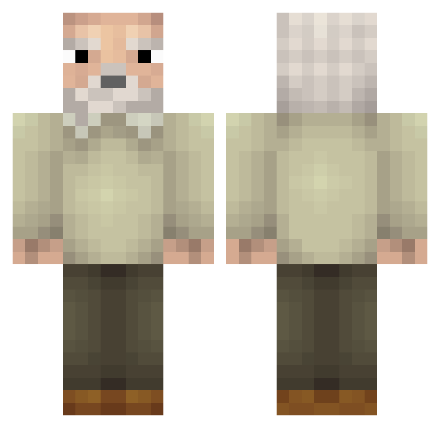 Scaldy Minecraft skin, front and back view