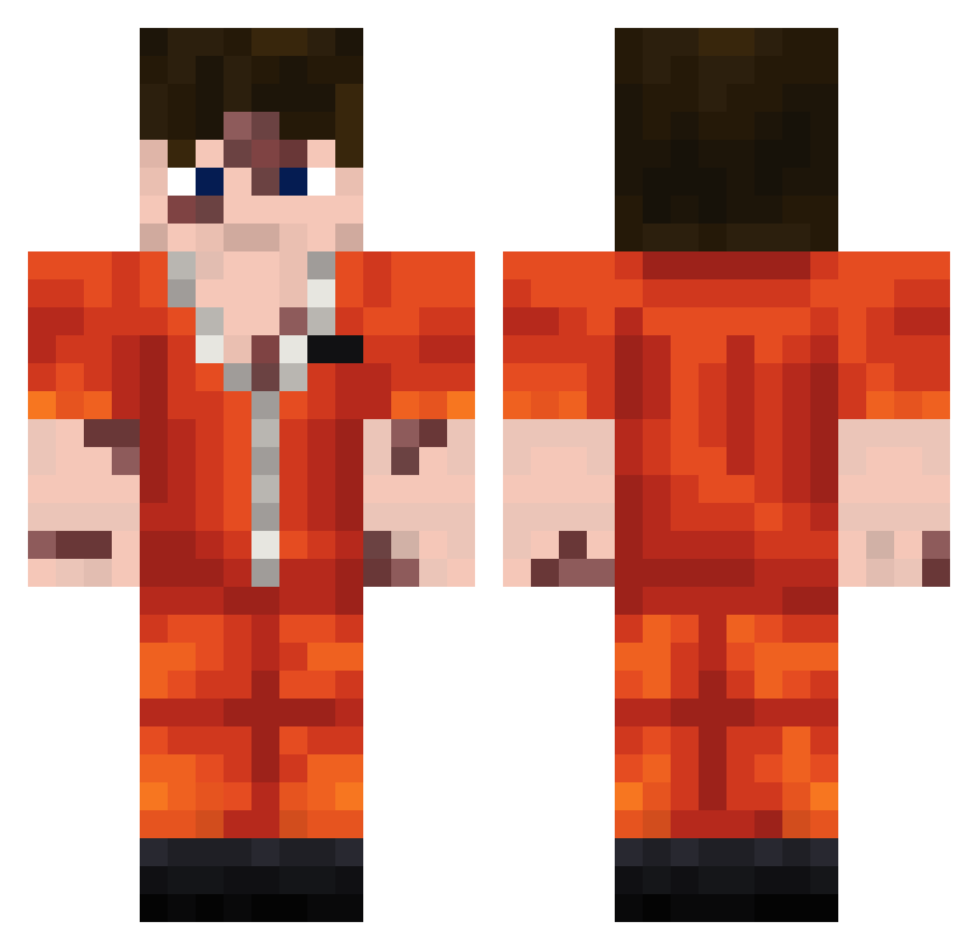 NeonApelMacan Minecraft skin, front and back view