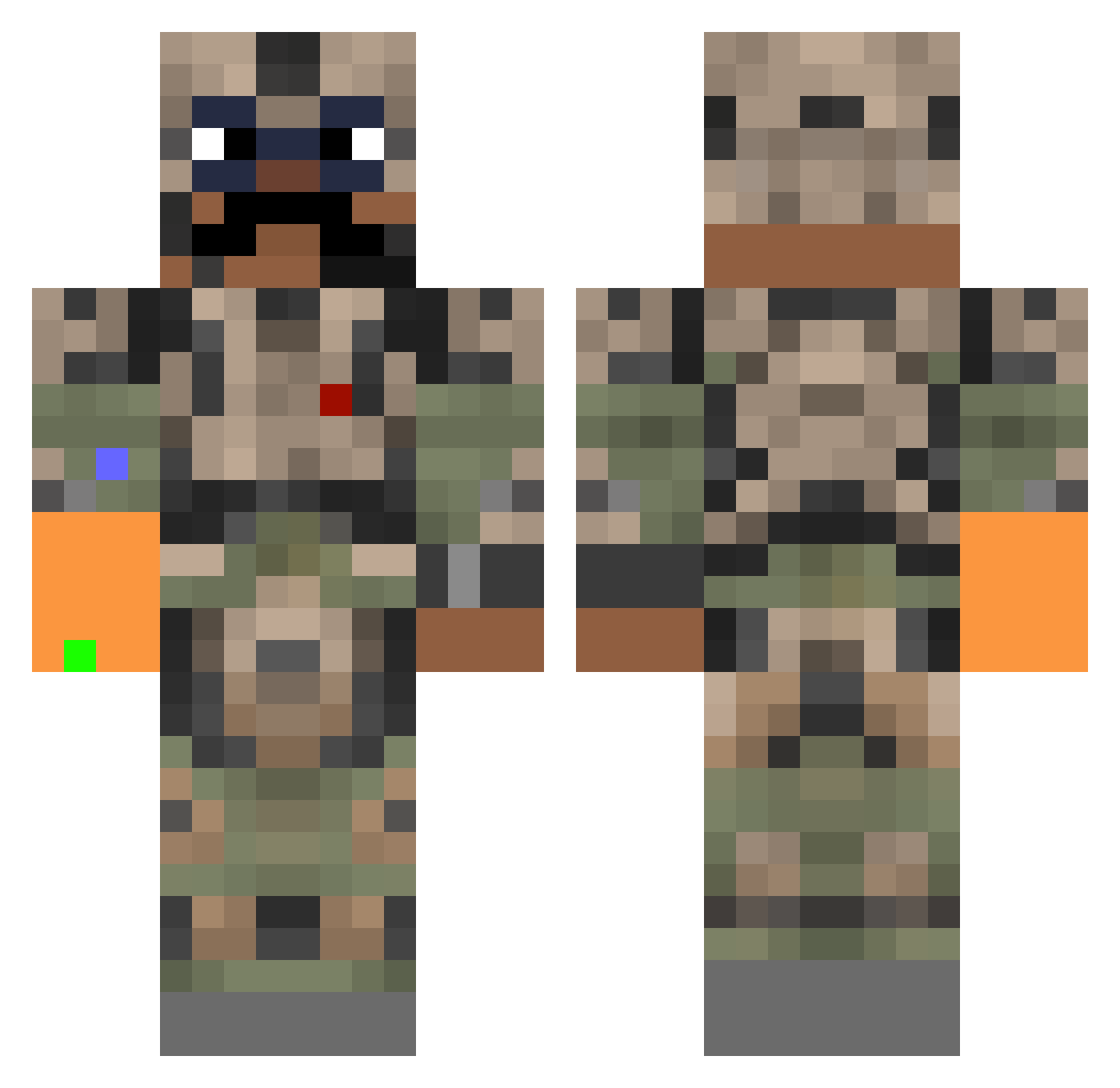 Torican Minecraft skin, front and back view