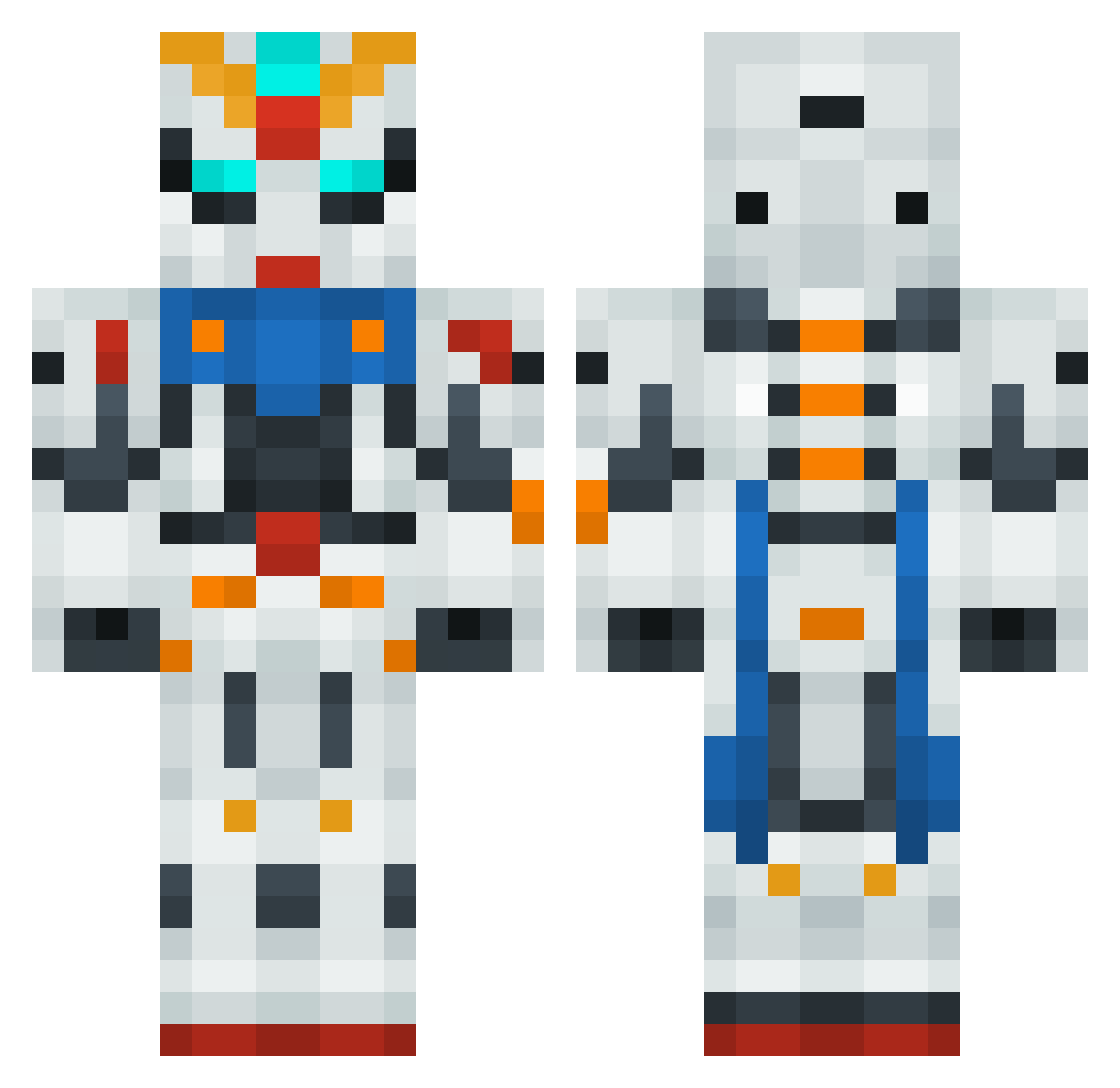 PixelNoGun Minecraft skin, front and back view