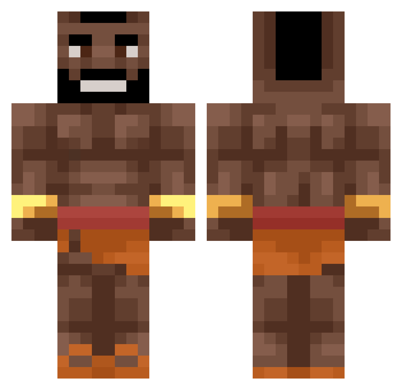 Peacue Minecraft skin, front and back view