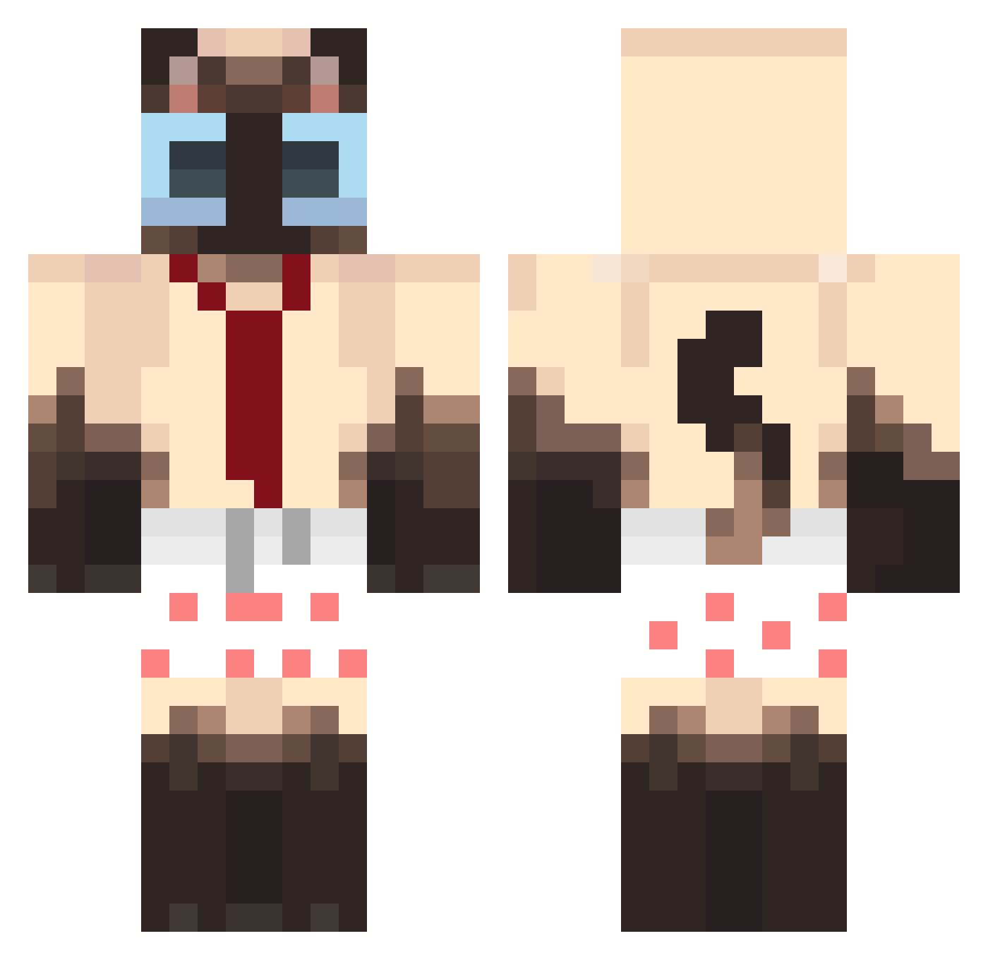 Furtherfromtruth Minecraft skin, front and back view