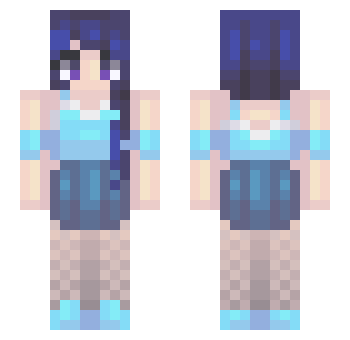 panically Minecraft skin, front and back view