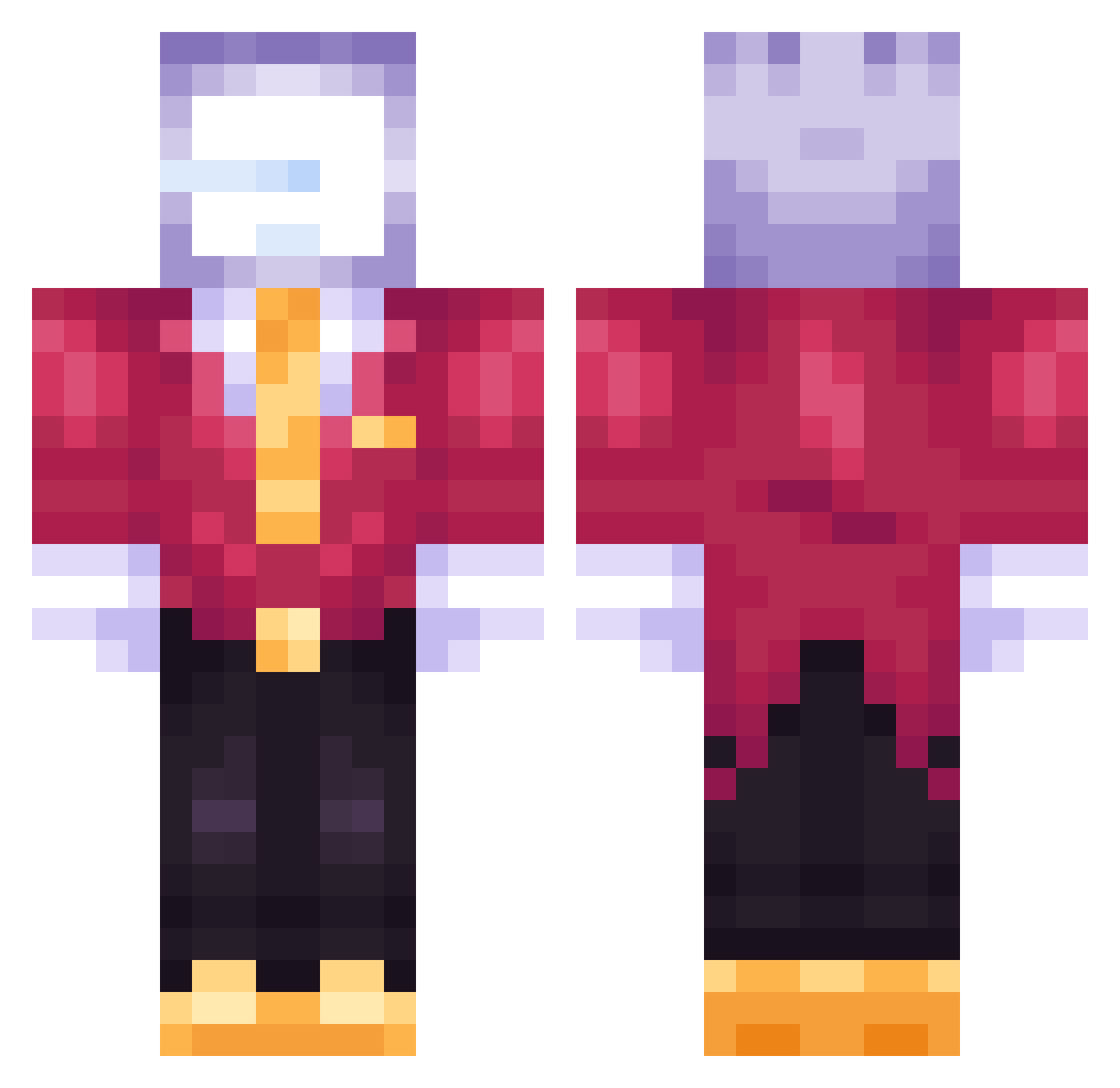 GalaxyTNH Minecraft skin, front and back view