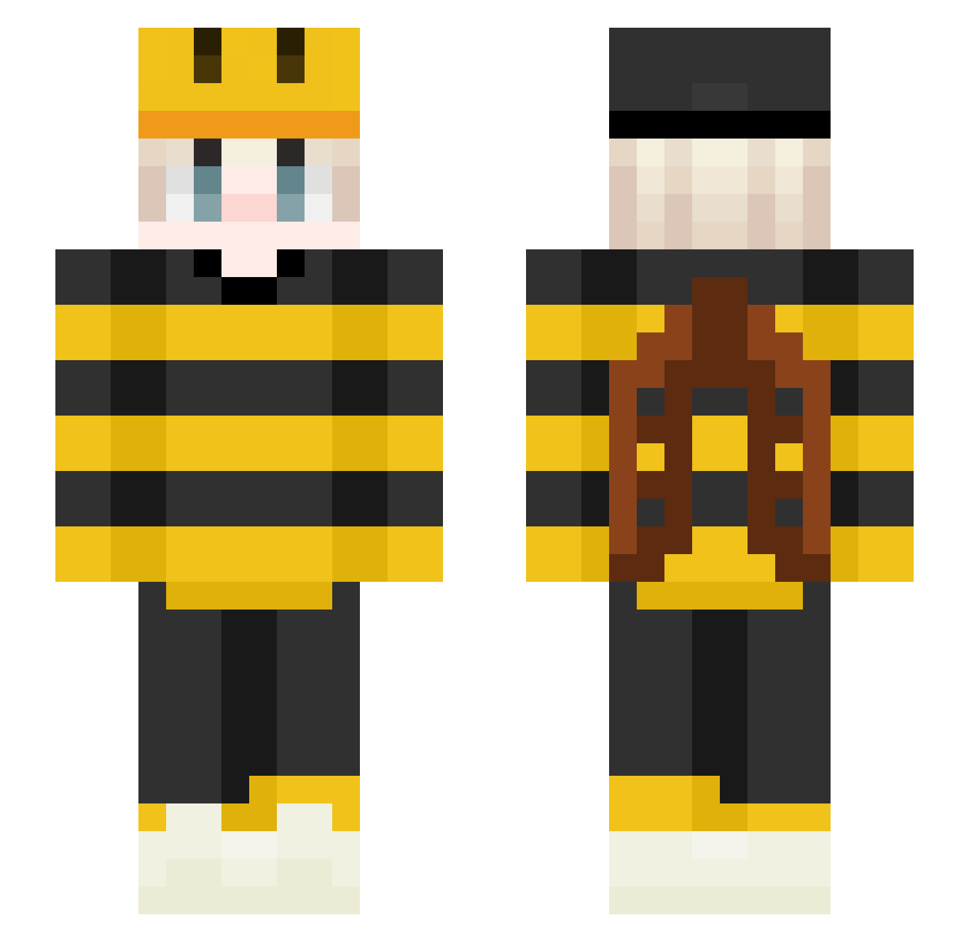 BeeZo Minecraft skin, front and back view