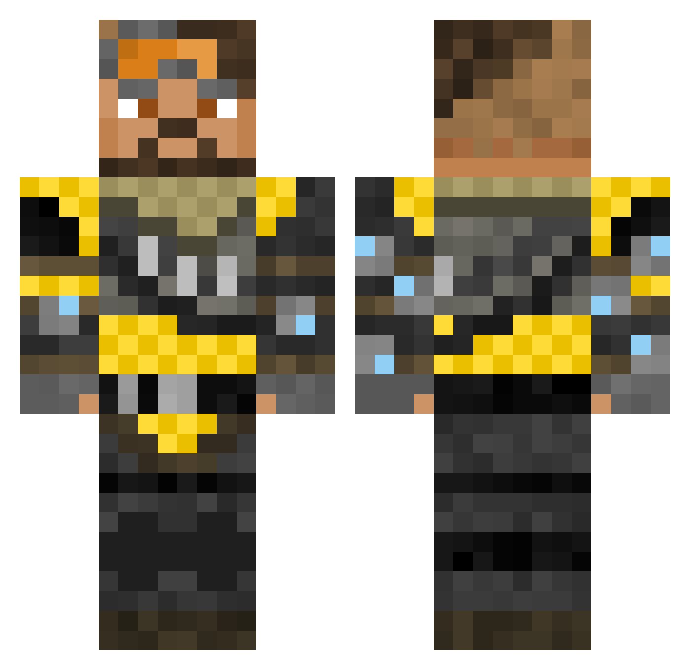 Xbooster Minecraft skin, front and back view