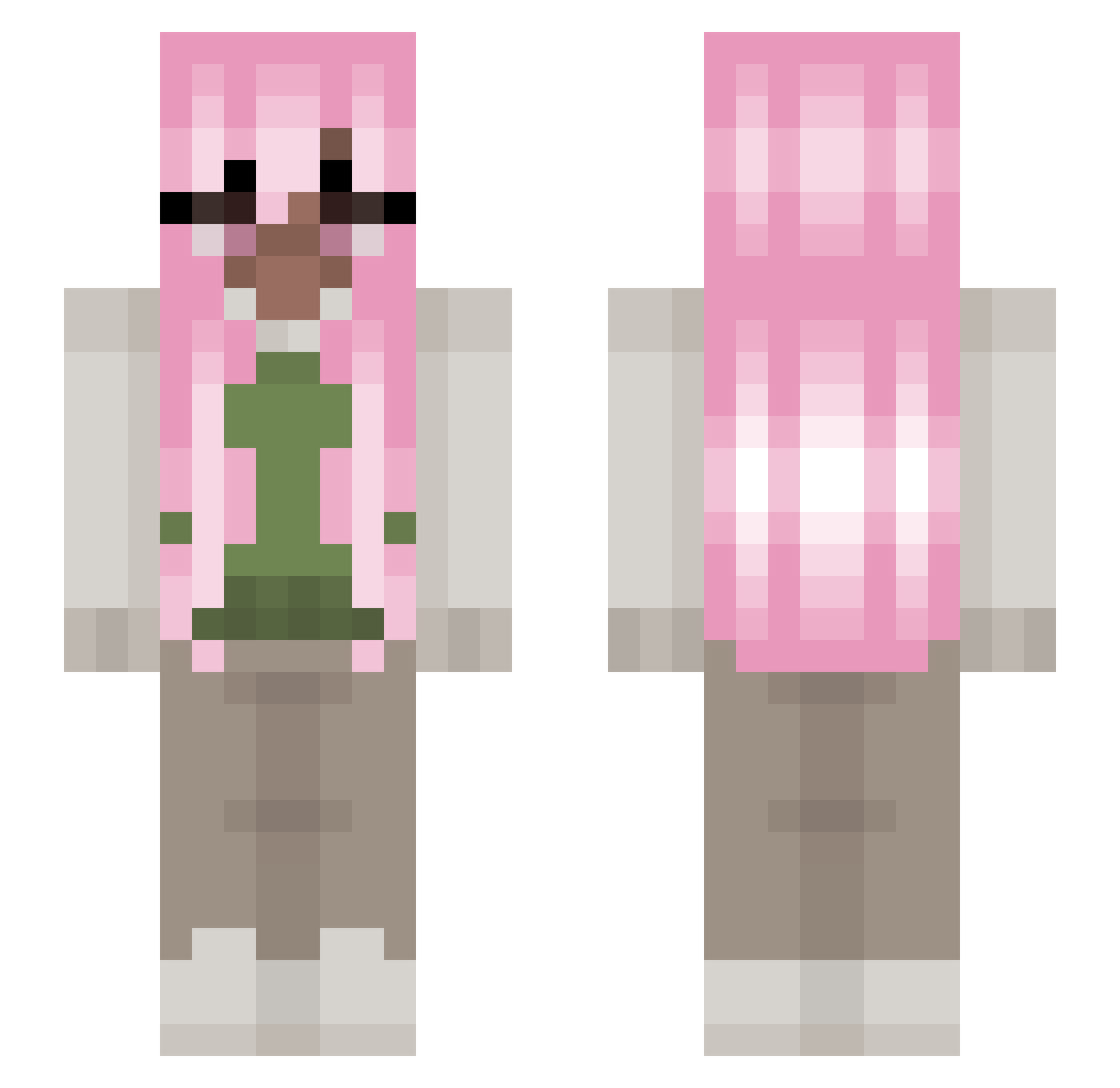 TotemLadyTV Minecraft skin, front and back view
