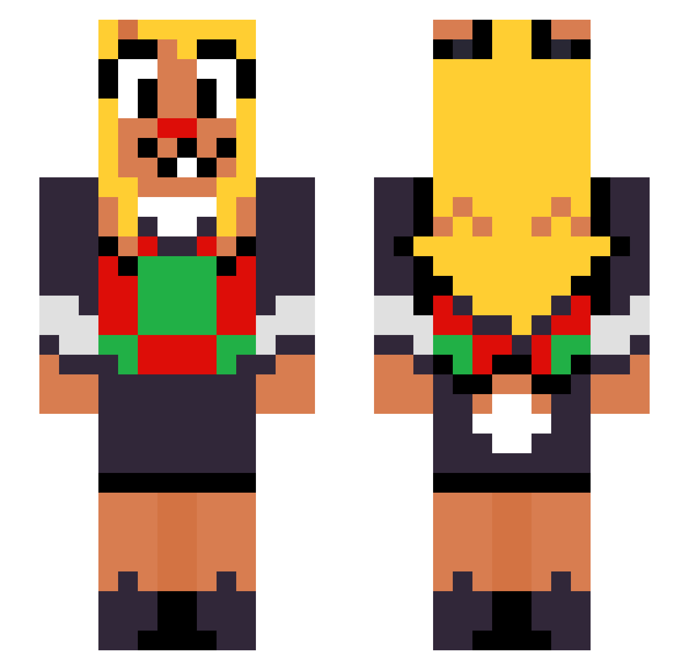 MelankolyAxolotl Minecraft skin, front and back view