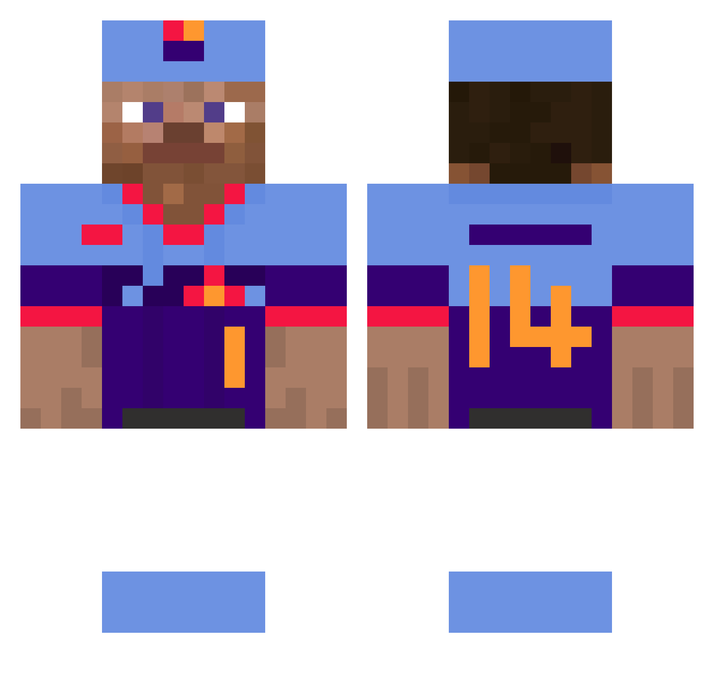 AaronJudgeLovr99 Minecraft skin, front and back view