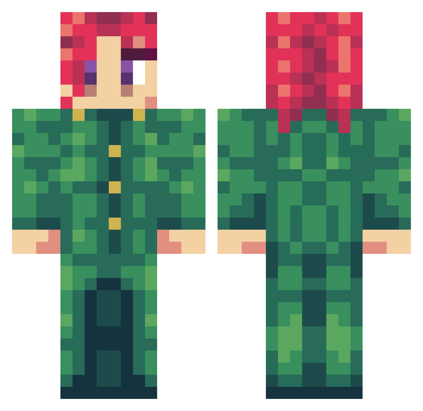 sacius Minecraft skin, front and back view