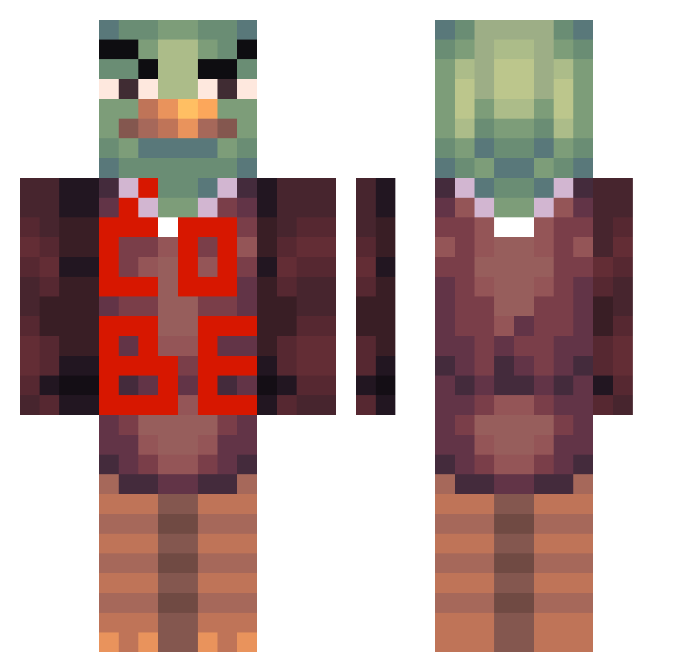 Revylove Minecraft skin, front and back view