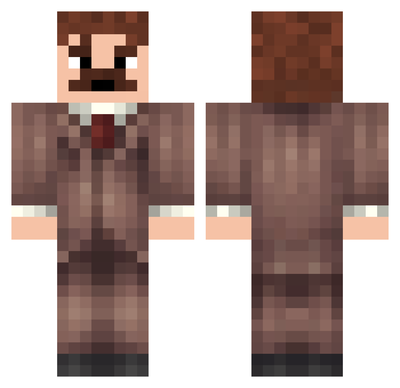MrPebble Minecraft skin, front and back view