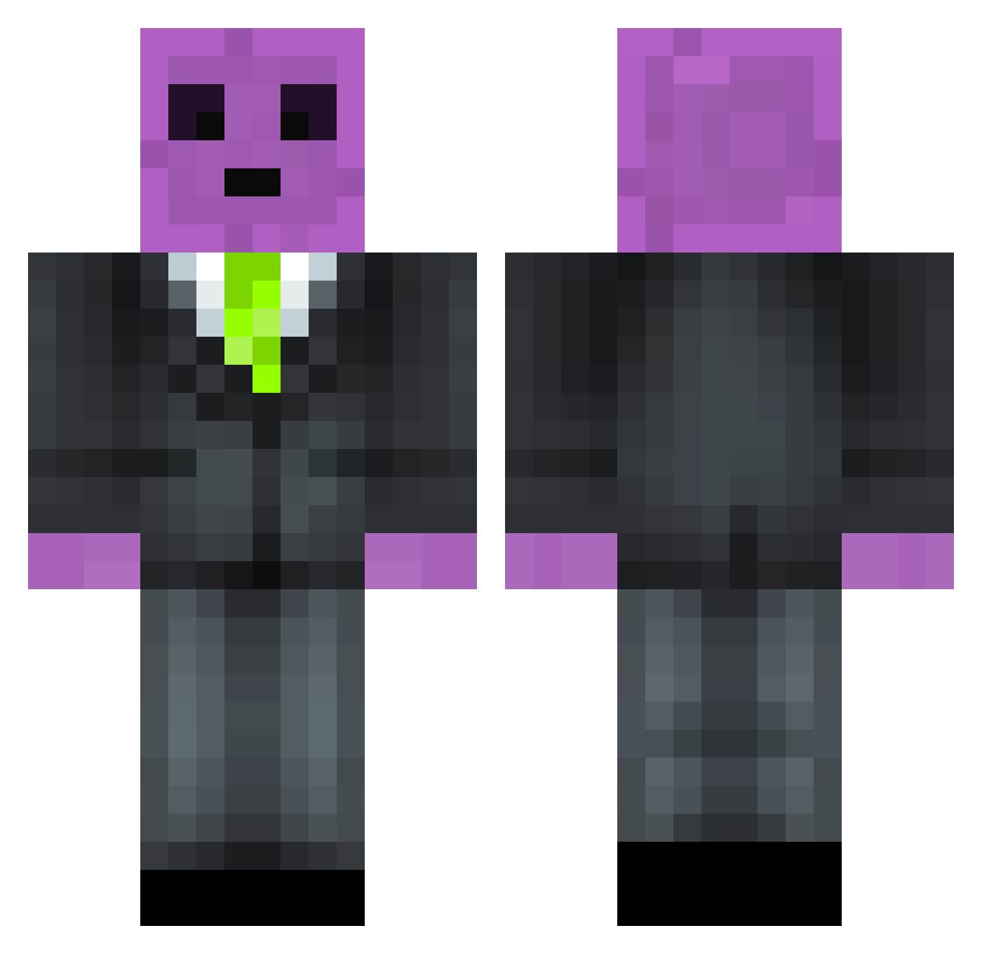 PurpleDrake Minecraft skin, front and back view