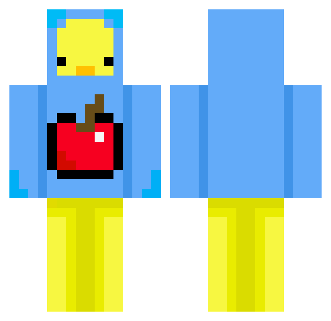 Amspooks Minecraft skin, front and back view