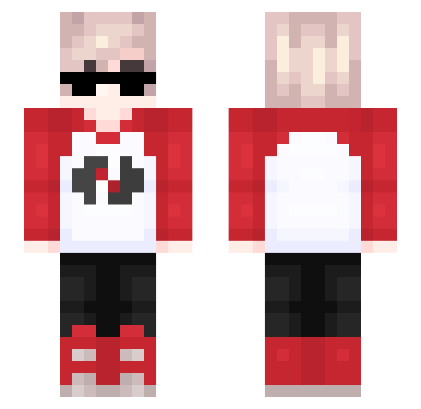 gl0wsticks Minecraft skin, front and back view