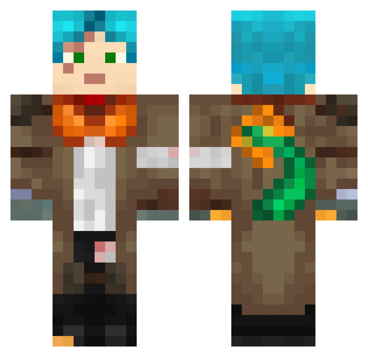 JantarRaptor Minecraft skin, front and back view