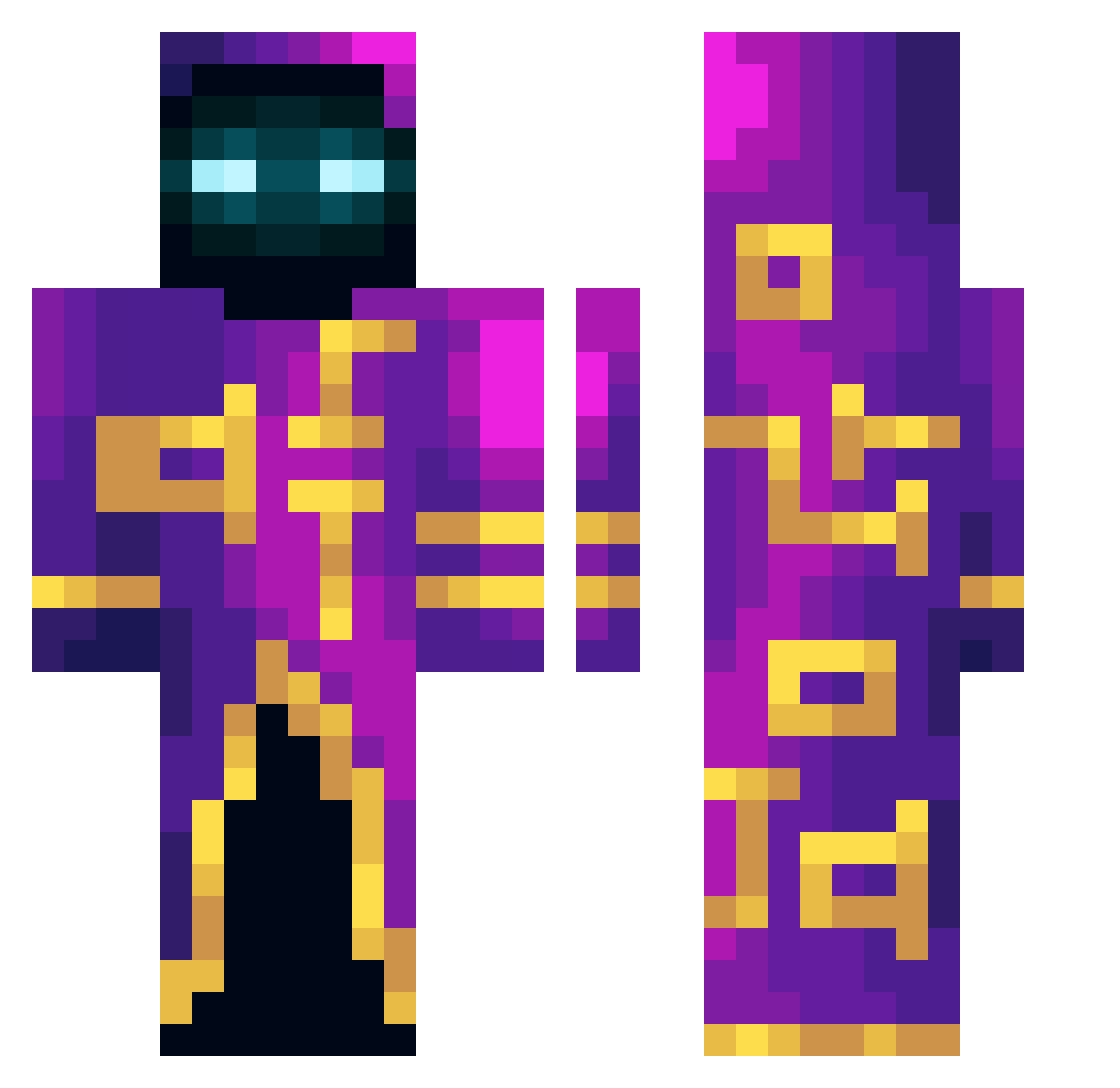 Xyverse Minecraft skin, front and back view
