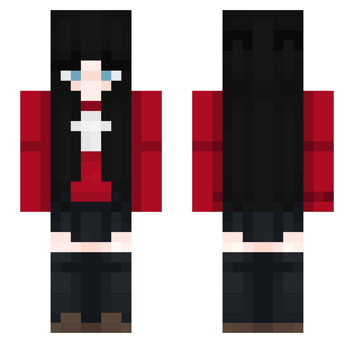 JustHomura Minecraft skin, front and back view