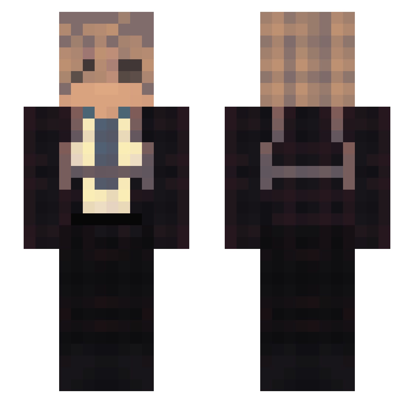 NipDealer Minecraft skin, front and back view