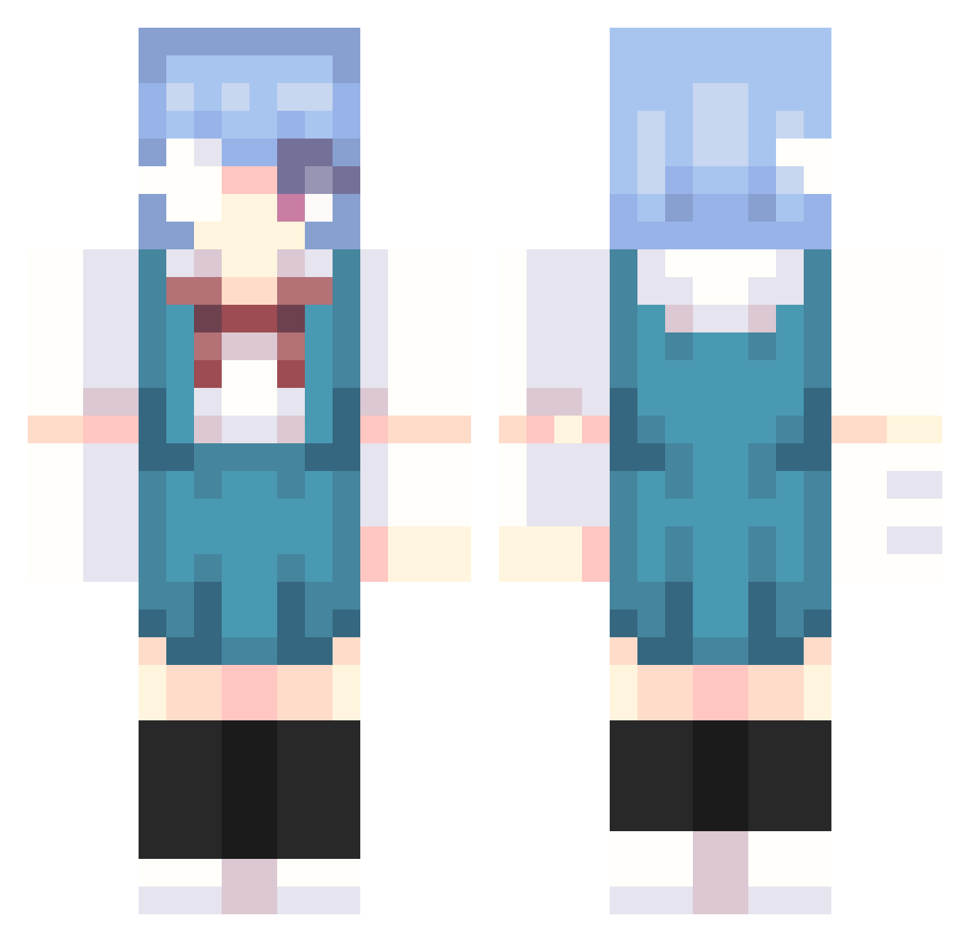 Porkless Minecraft skin, front and back view