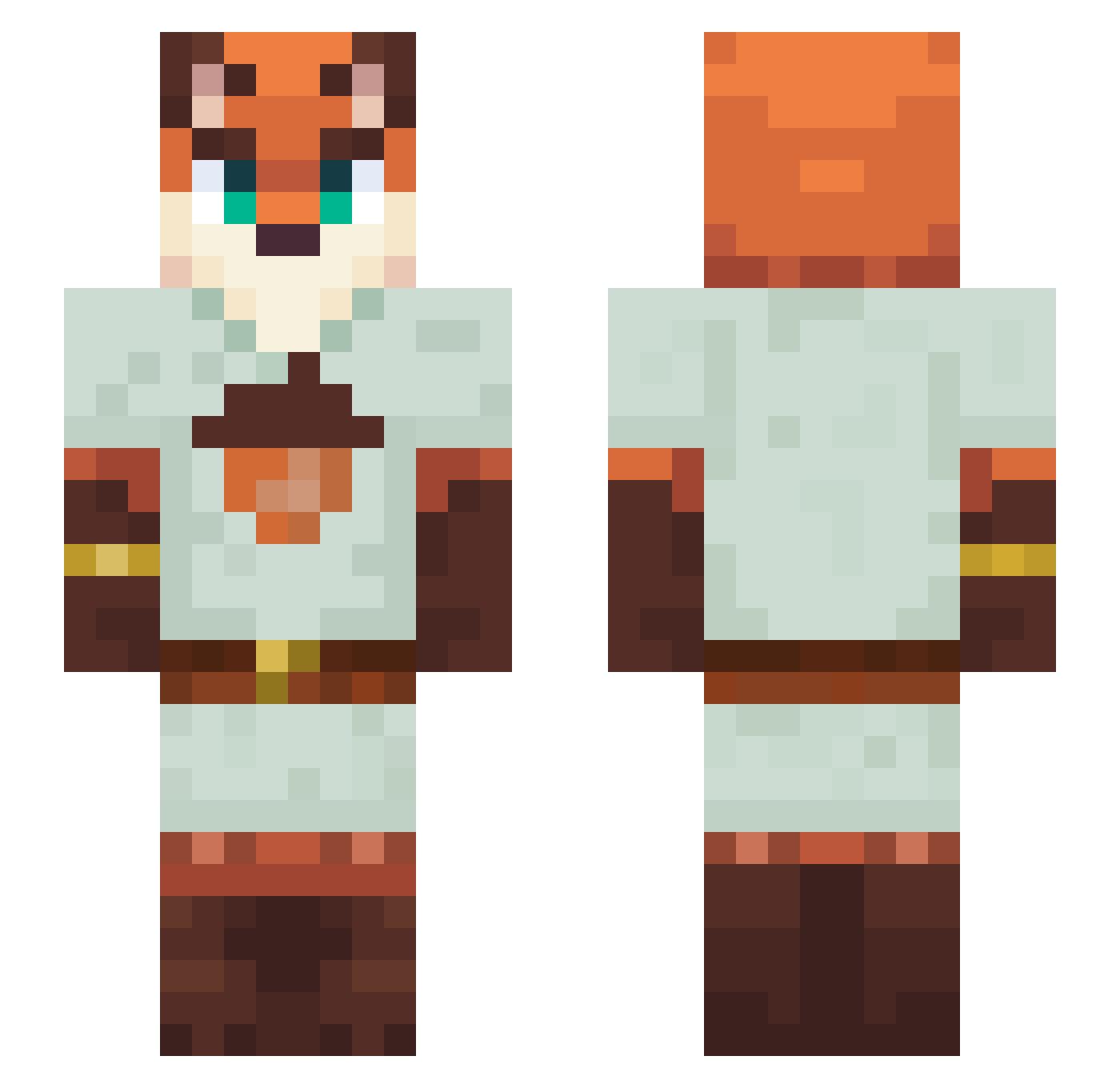 FoxyCubos Minecraft skin, front and back view