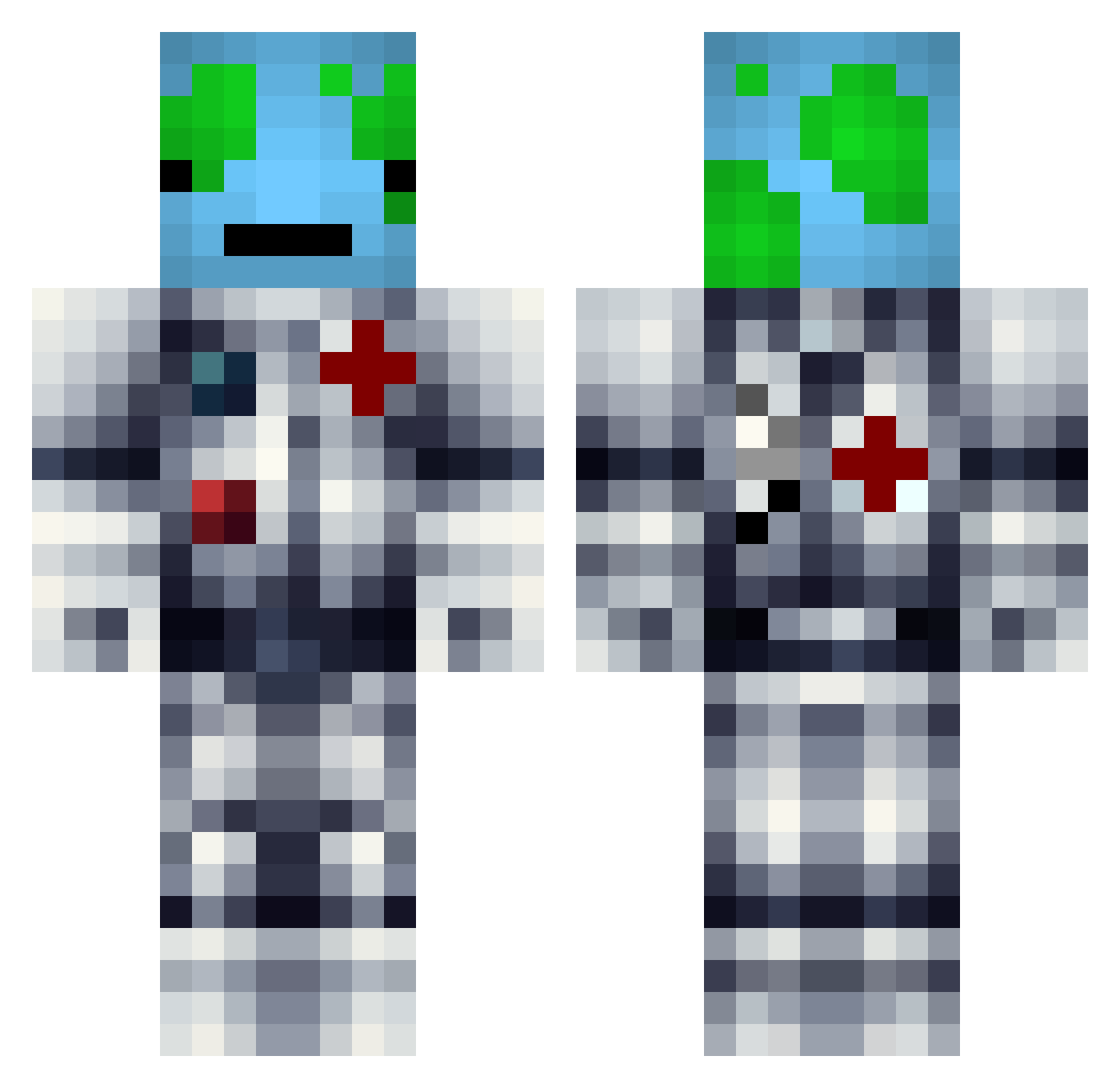 Planet Minecraft skin, front and back view