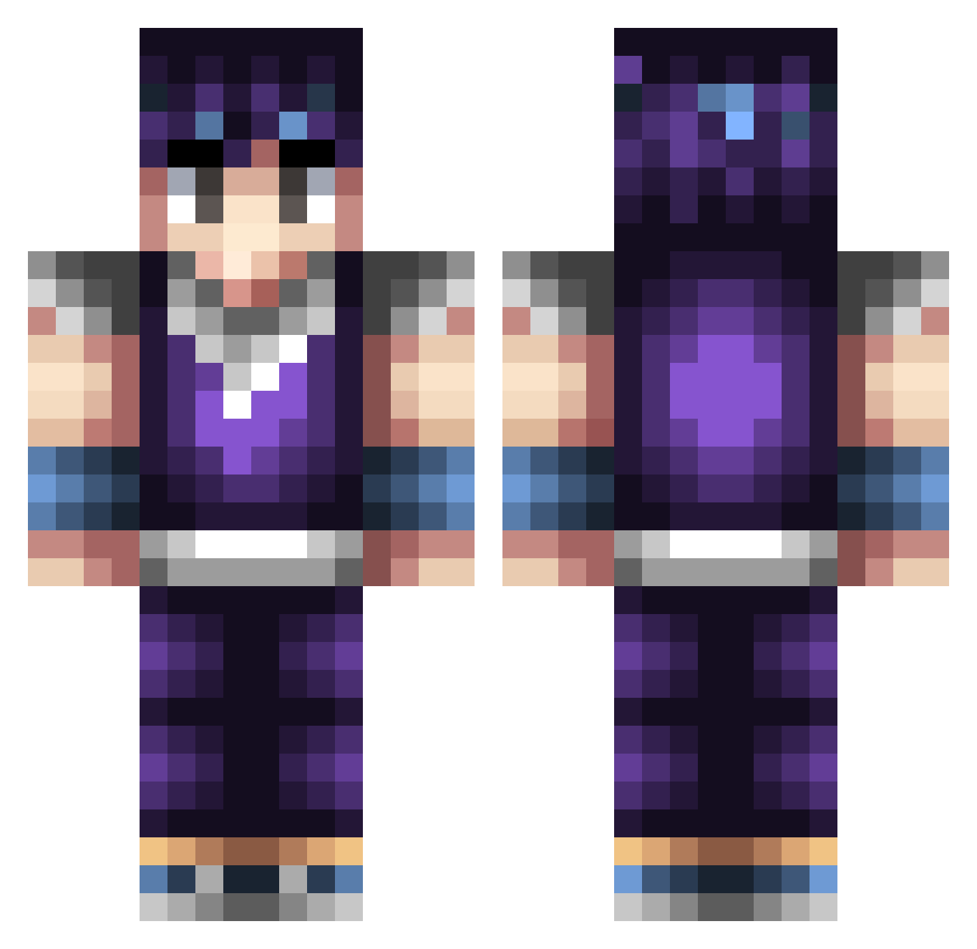 Qexta Minecraft skin, front and back view