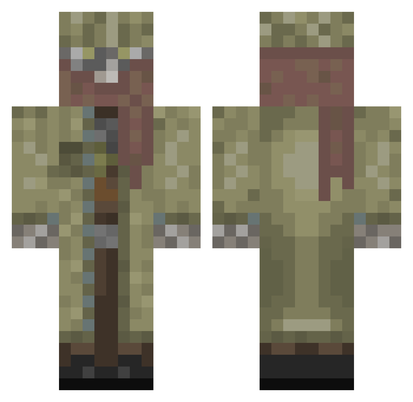 HughMannBeing Minecraft skin, front and back view