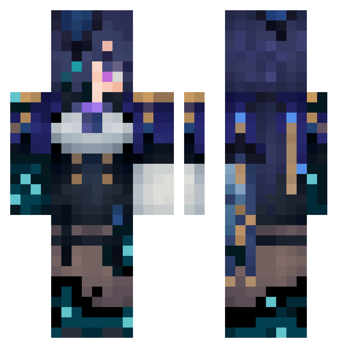 Arteres Minecraft skin, front and back view