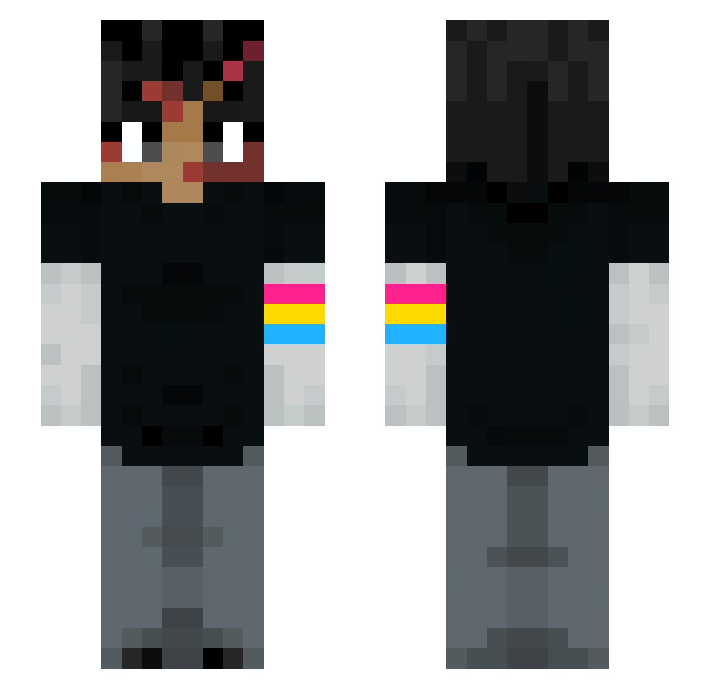 0111101001101001 Minecraft skin, front and back view