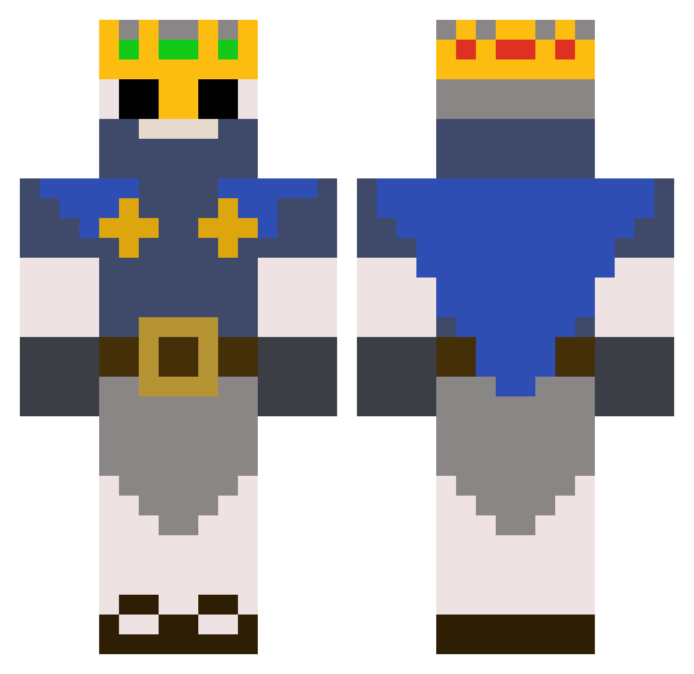 Crownzilla Minecraft skin, front and back view