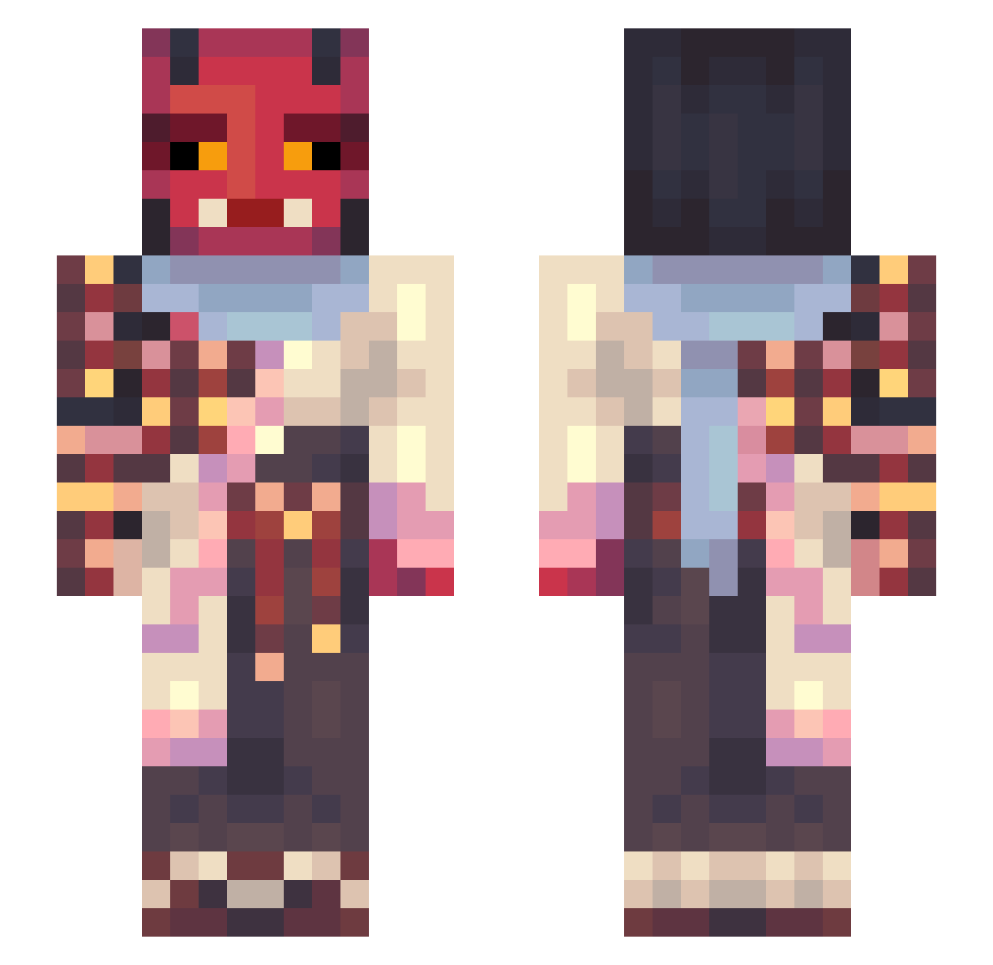 Hiuks Minecraft skin, front and back view