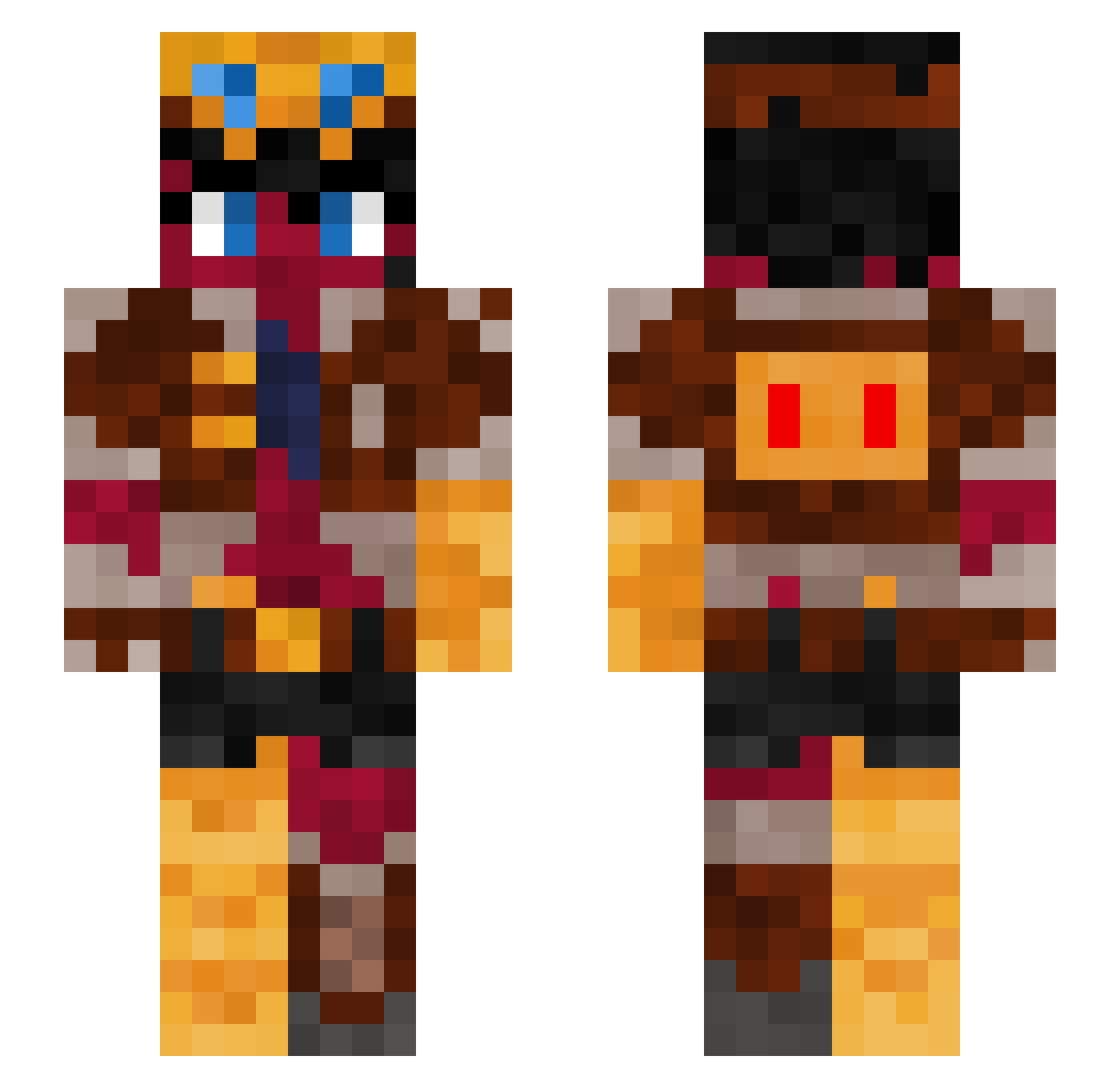 Kedavara Minecraft skin, front and back view