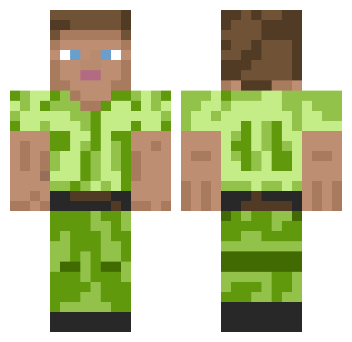 PowerPhil Minecraft skin, front and back view
