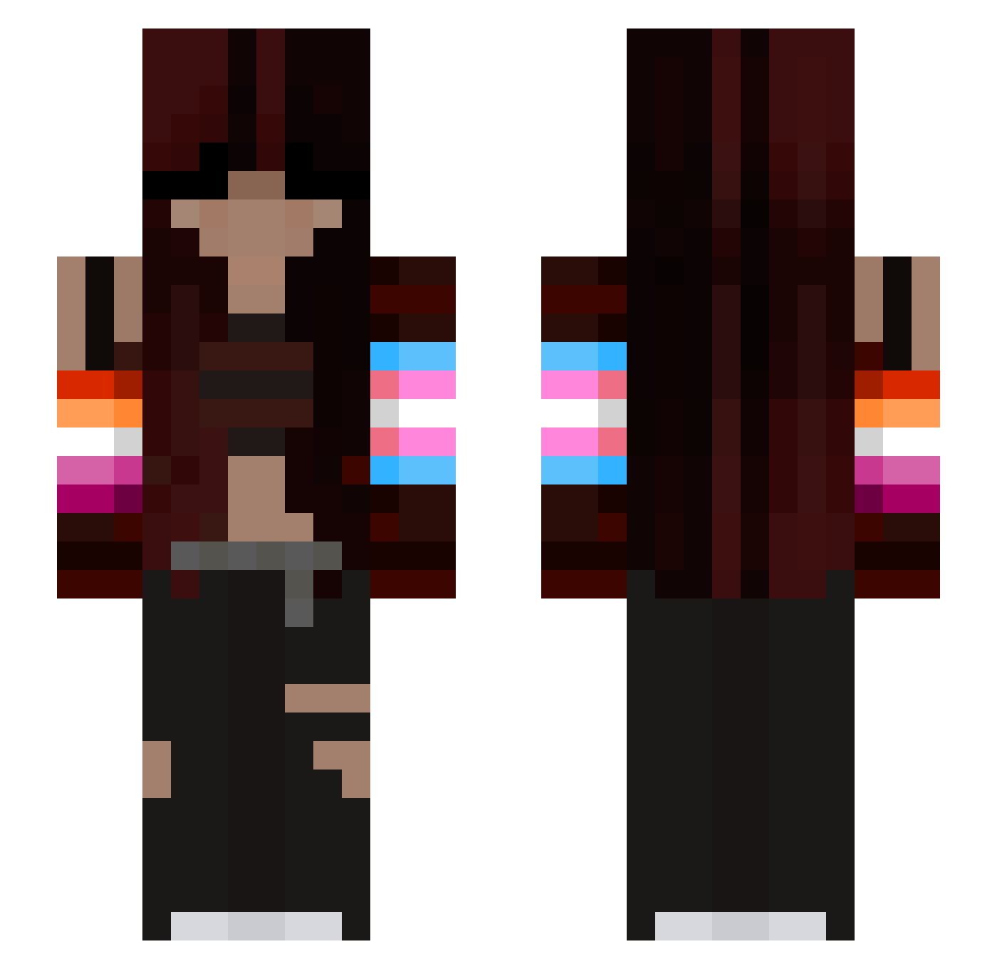 AshleyDoesRedsto Minecraft skin, front and back view
