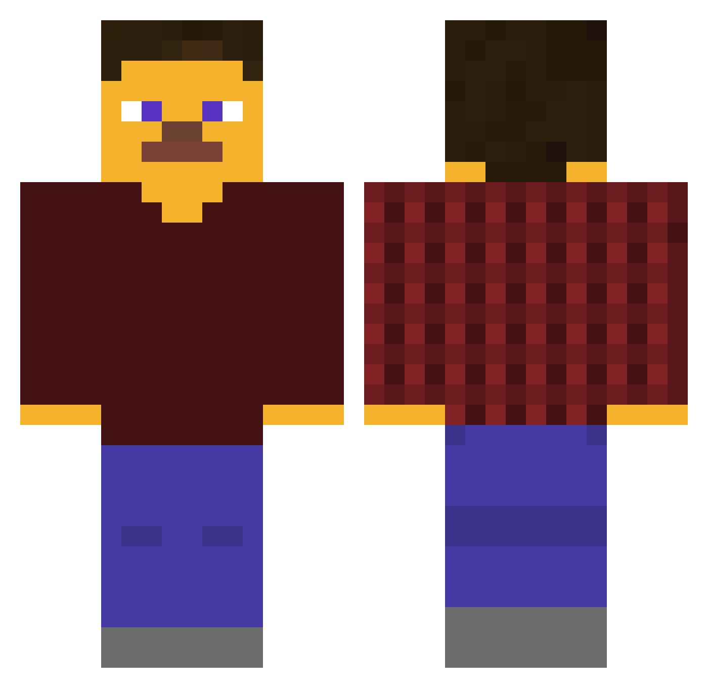 Kittcatastrophe Minecraft skin, front and back view