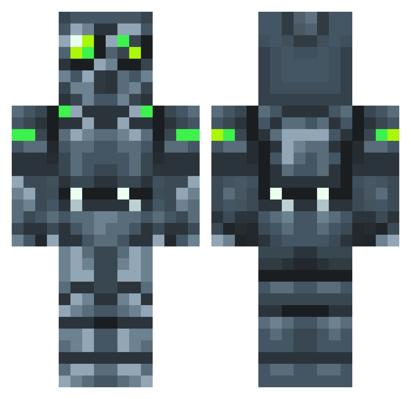 Diagramming Minecraft skin, front and back view