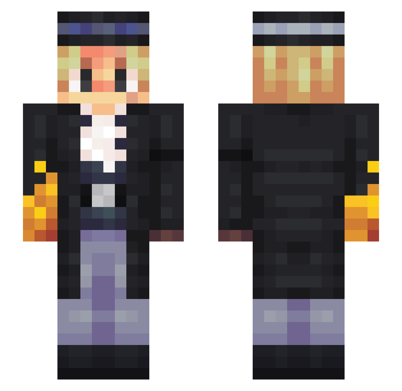Hommage Minecraft skin, front and back view
