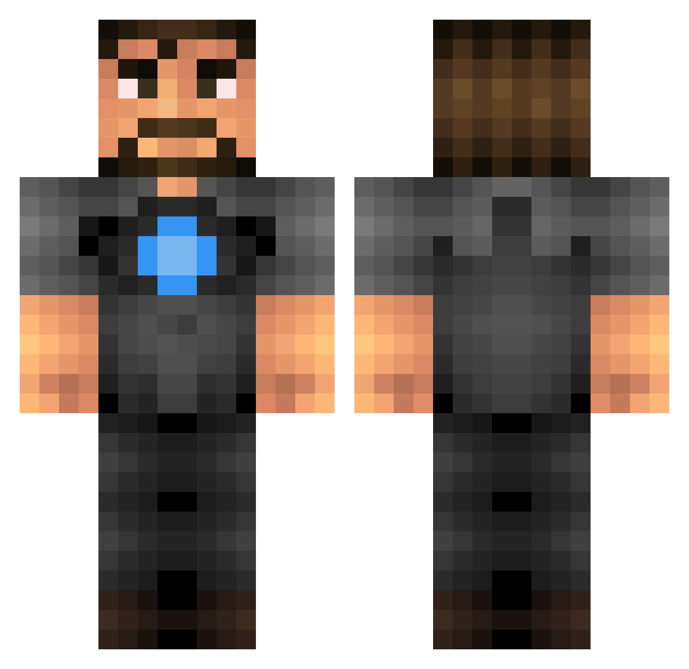 PlasmaCannon Minecraft skin, front and back view