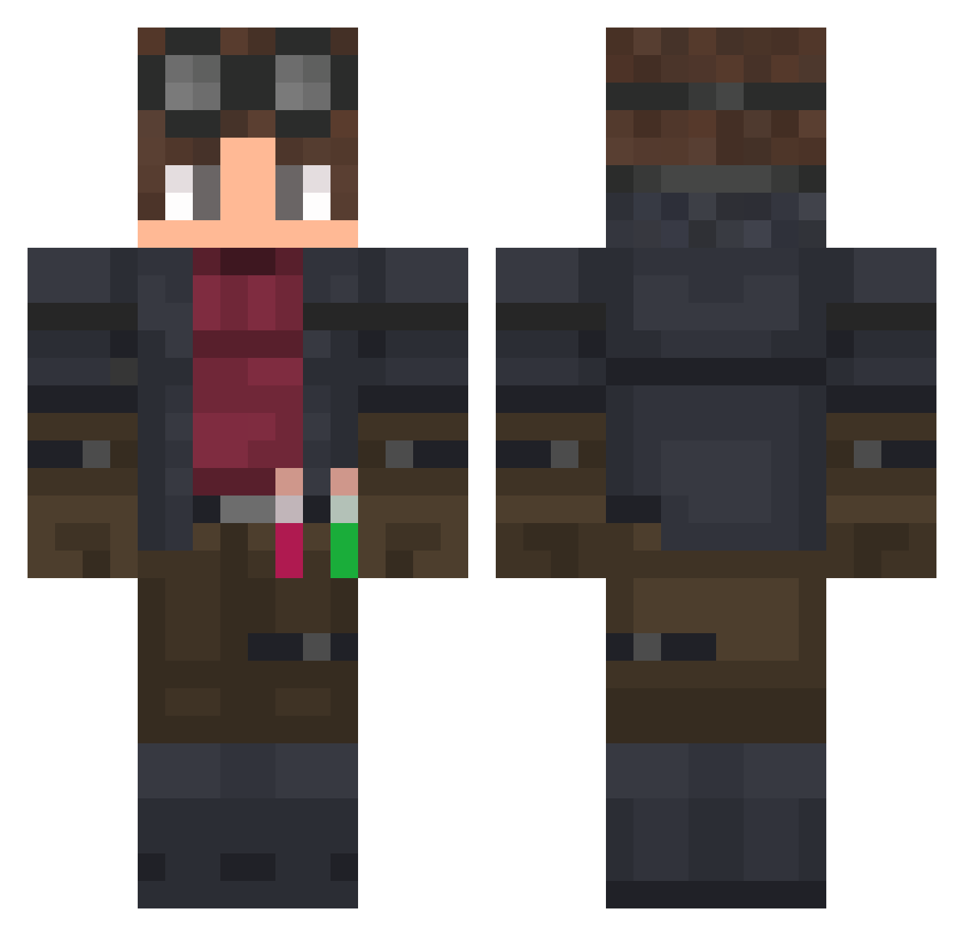 Samuzinm Minecraft skin, front and back view